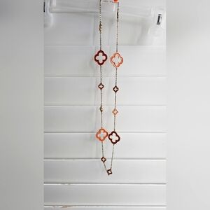 Jewelry Necklace Orange Enamel Gold Metal Long Alabamra Motiv